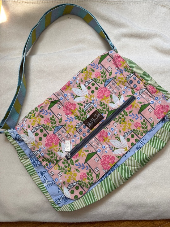 Matilda Jane Handbags - Matilda Jane Pink Floral & Green Stripe Shoulder Bag